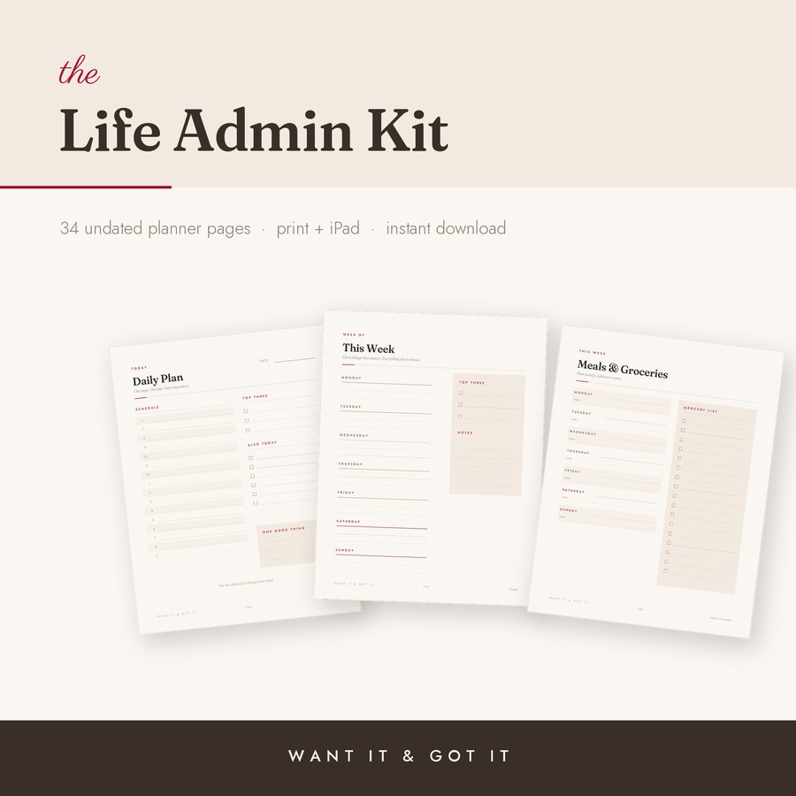 The Life Admin Kit — 34 undated planner pages